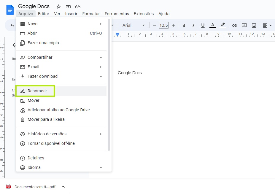 Renomear arquivo Google Docs